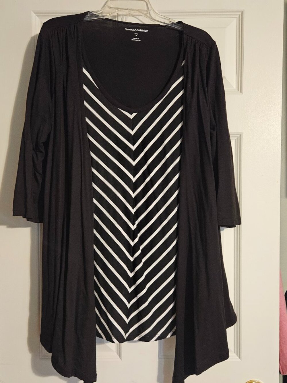 Woman Within 2-in-1 Black & White Striped Layered Tunic Top Size M (14/16)
